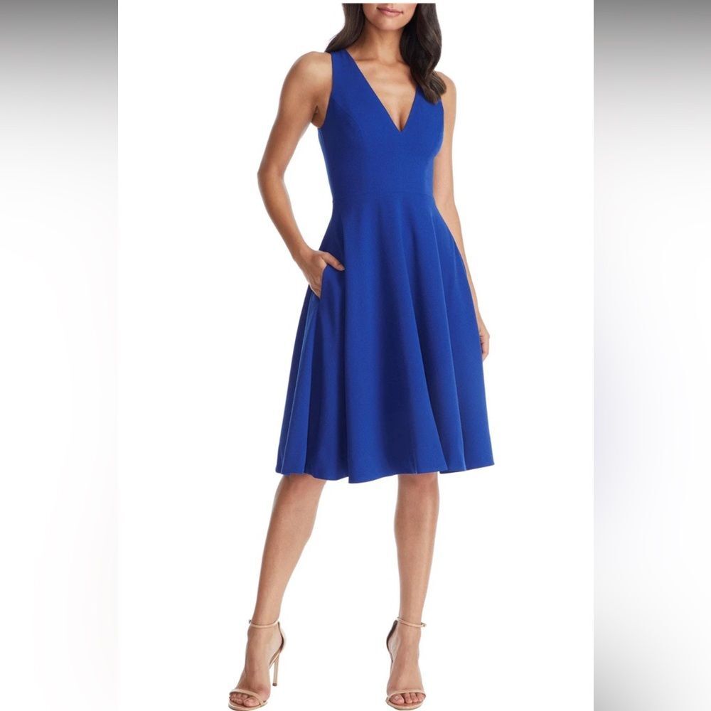 Dress the Population Catalina a-line cocktail wedding guest dress cobalt XS